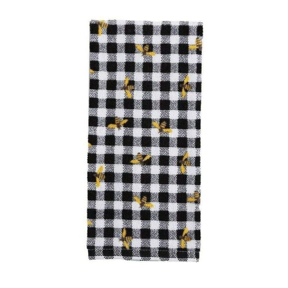 Honey Bee Kitchen Towels 5-Pc Honeycomb White Black Checks Yellow Honeybee Gift - Picture 5 of 8